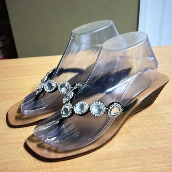 Yellow Box Cage Wedge Sandals Jeweled 7.5 - Picture 9 of 9